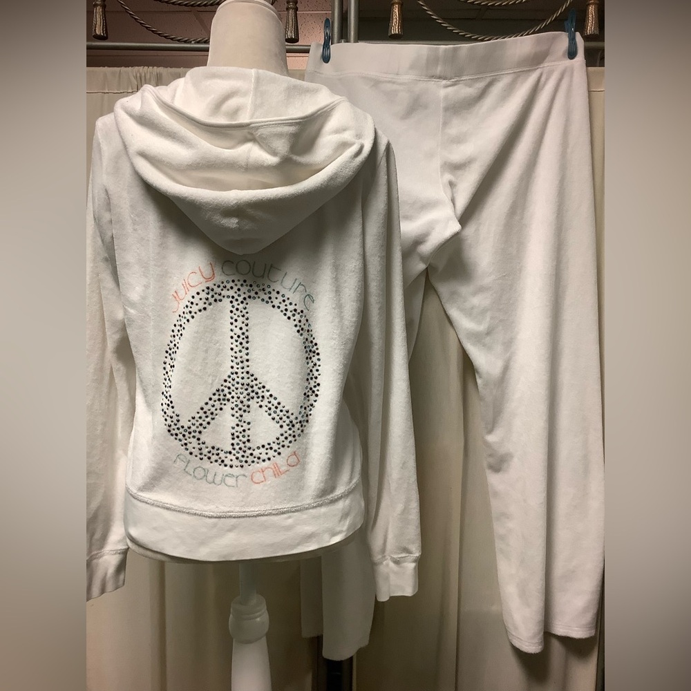 Juicy Couture Terry Pants 38 x 31 Oversized Zip Up Hoodie Y2K Tracksuit
